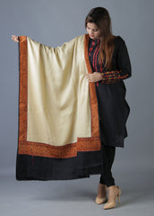 Mominas Jacquard Patchwork Shawl - Skin Beige & Black Border - Mominas