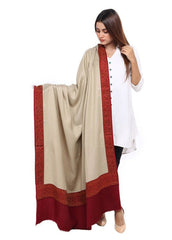 Mominas Jacquard Patchwork Shawl - Skin Beige & Maroon Border
