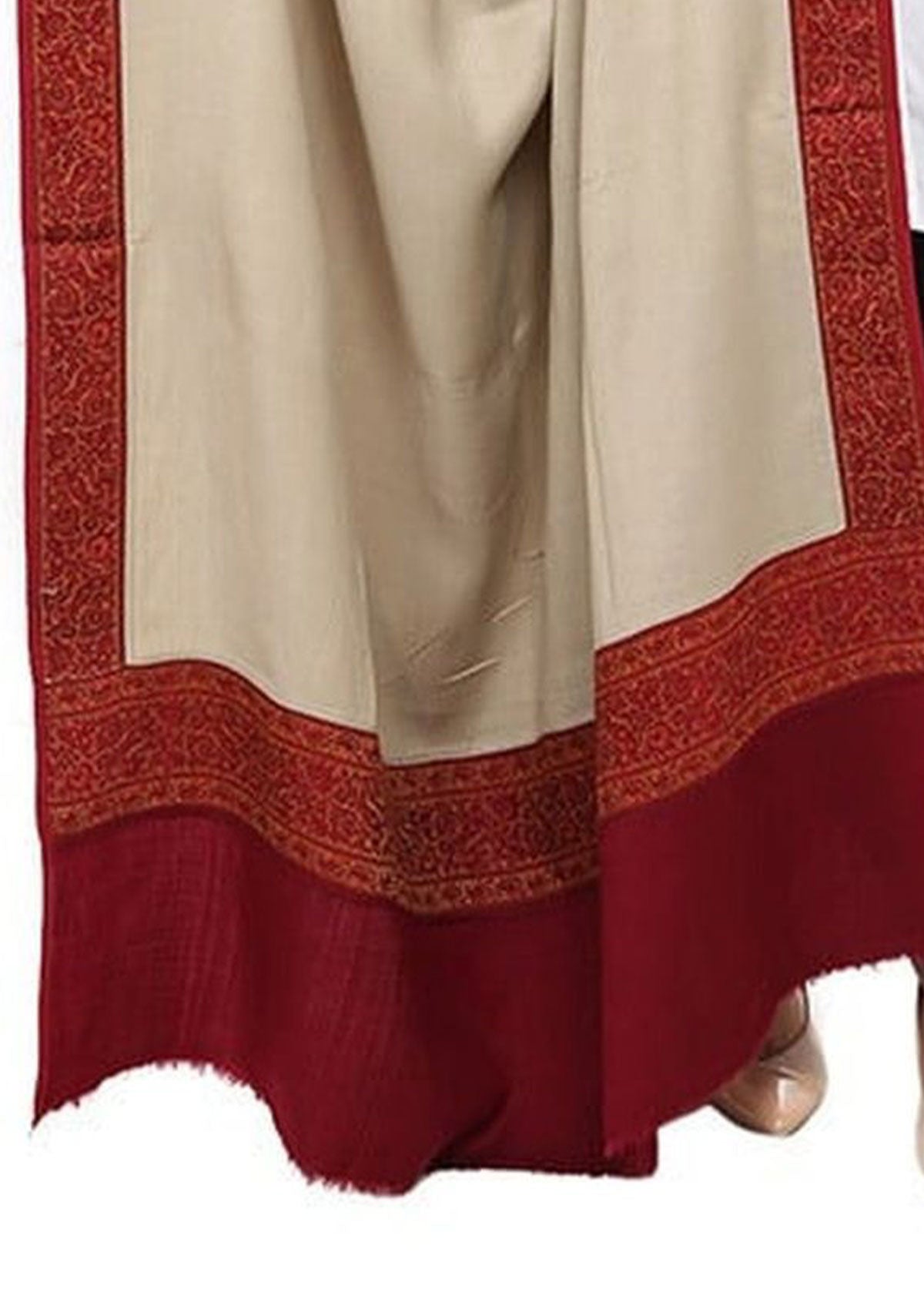 Mominas Jacquard Patchwork Shawl - Skin Beige & Maroon Border
