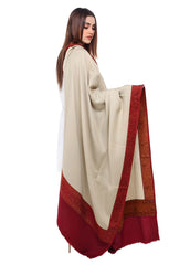 Mominas Jacquard Patchwork Shawl - Skin Beige & Maroon Border