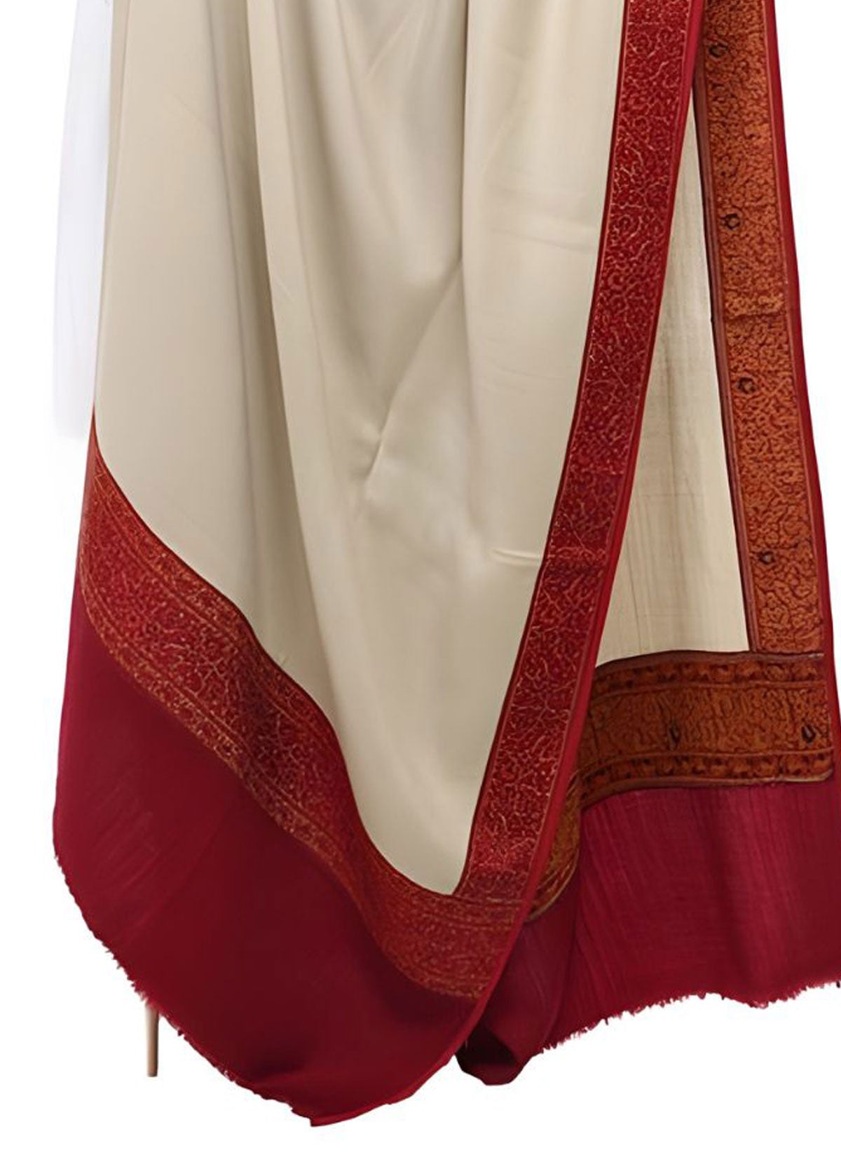 Mominas Jacquard Patchwork Shawl - Skin Beige & Maroon Border