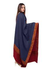 Mominas Jacquard Patchwork Shawl For Women - Navy Blue & Maroon Border