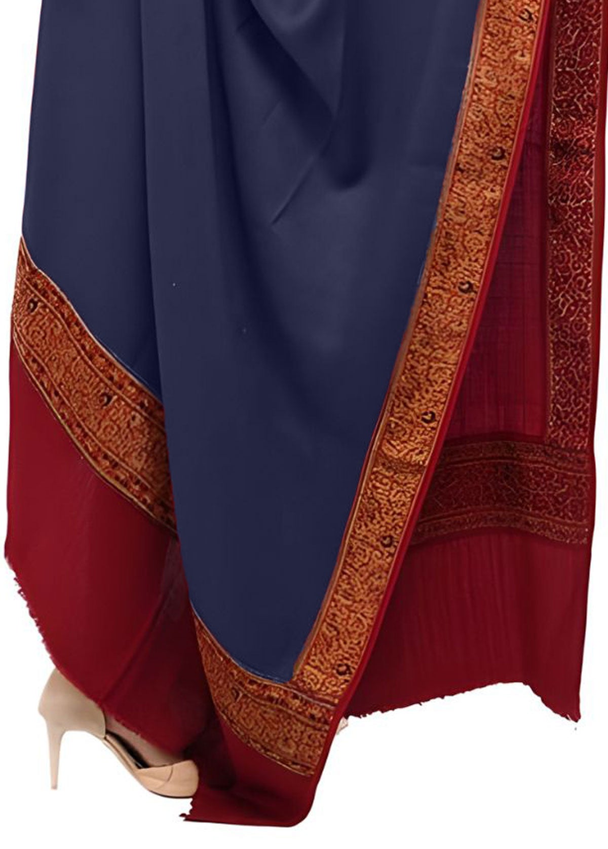 Mominas Jacquard Patchwork Shawl For Women - Navy Blue & Maroon Border