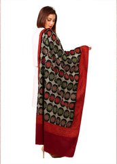 Mominas Jacquard Patchwork Sitara Jaal Shawl - Black Base & Maroon Border