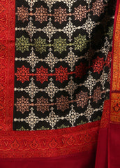 Mominas Jacquard Patchwork Sitara Jaal Shawl - Black Base & Maroon Border