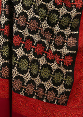 Mominas Jacquard Patchwork Sitara Jaal Shawl - Black Base & Maroon Border