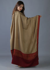 Mominas Patchwork Jacquard Shawl - Khaki & Maroon Border