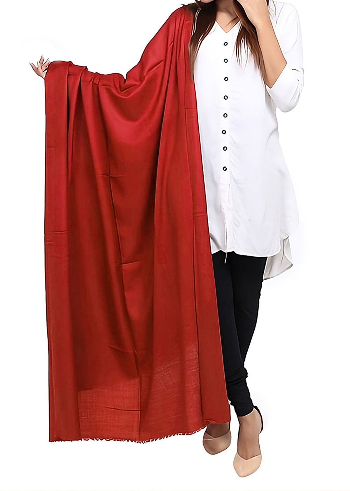 Mominas Plain Pashmina Shawl - Uroosi Red