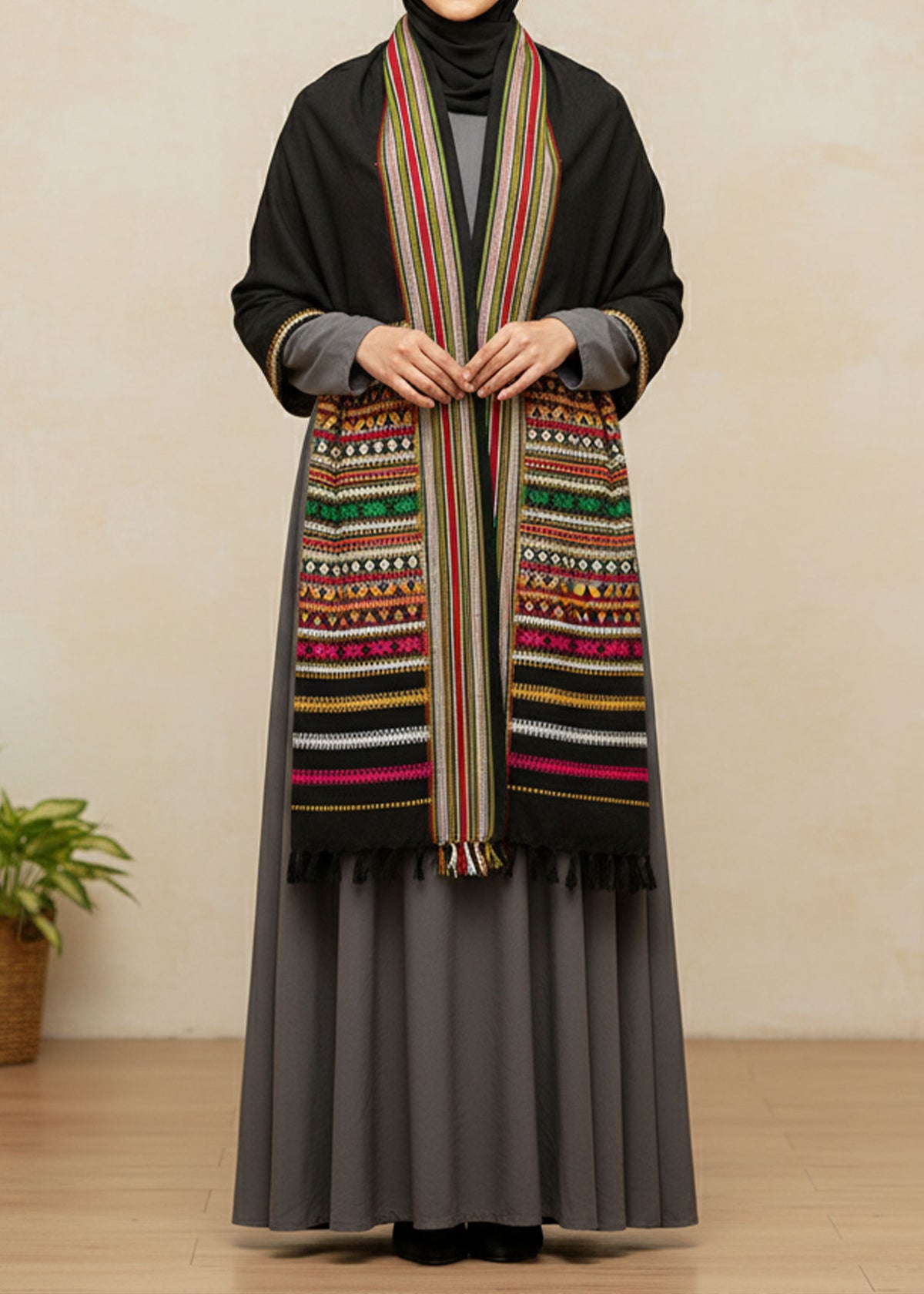 Mominas Timeless HyderabadiTharri: Pink with Black Base