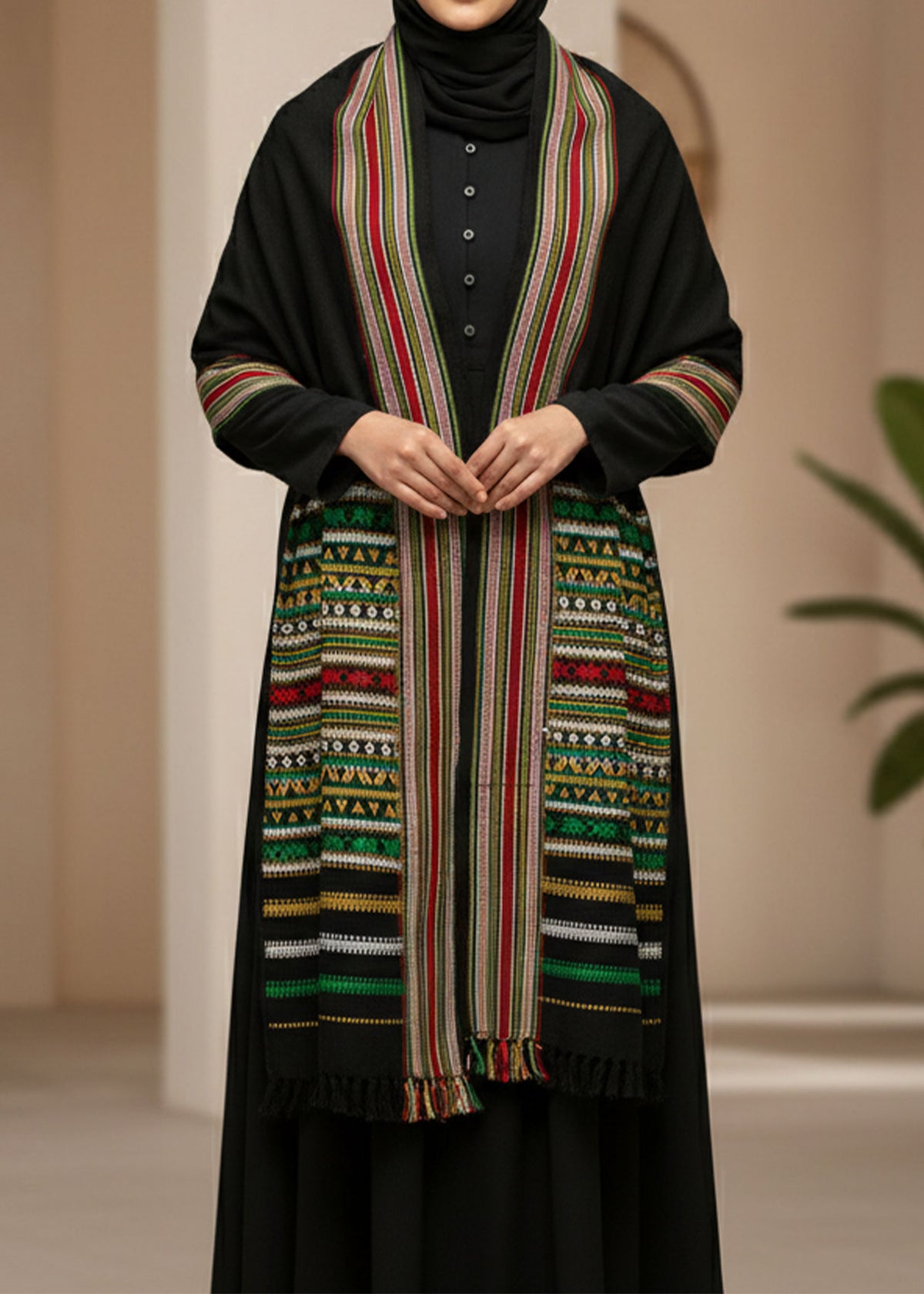 Mominas Timeless Hyderabadi Tharri: Green with Black Base