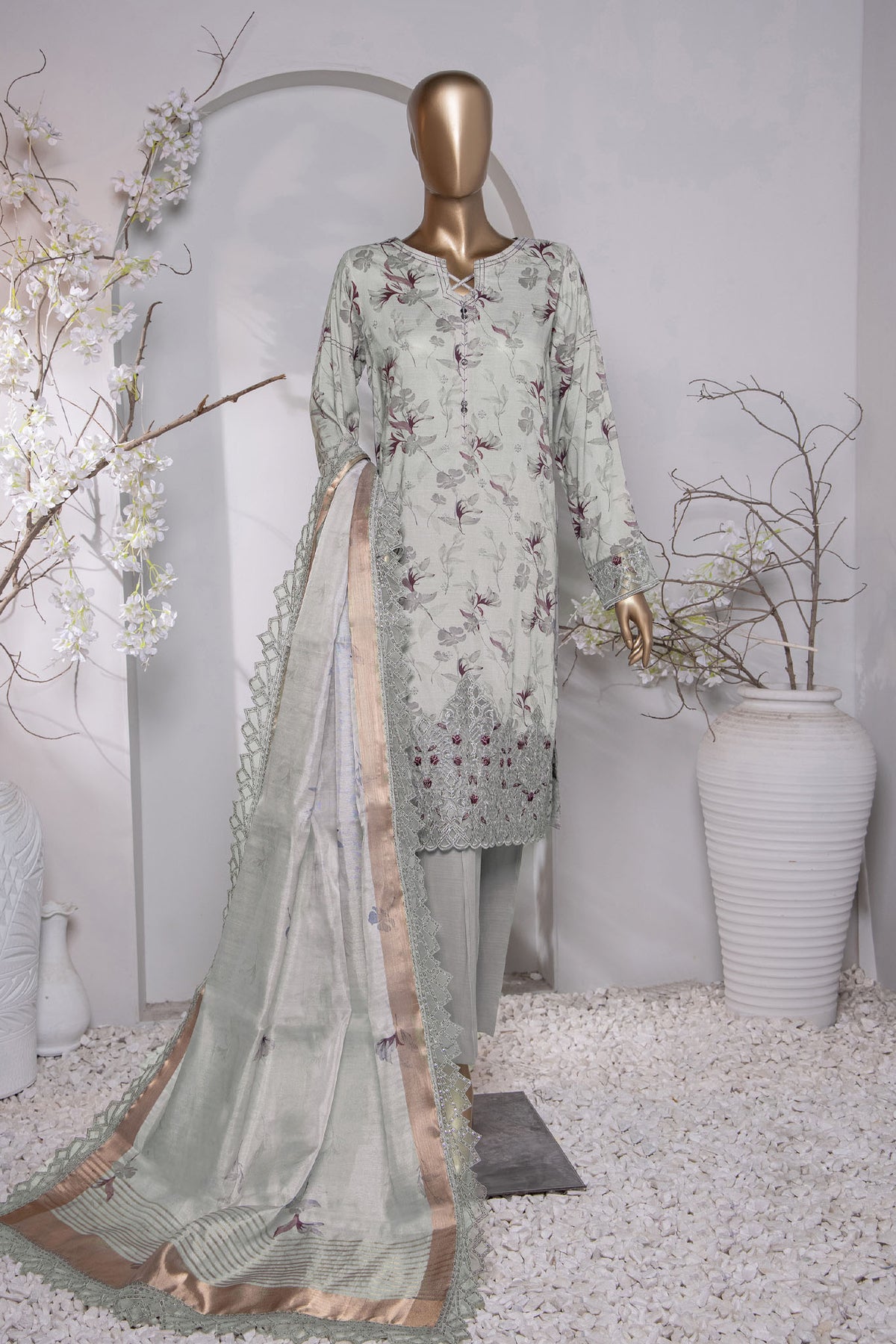 Muse Luxury By HZ Unstitched 3 Piece Emb Raw Silk Collection'2024-MRE-130