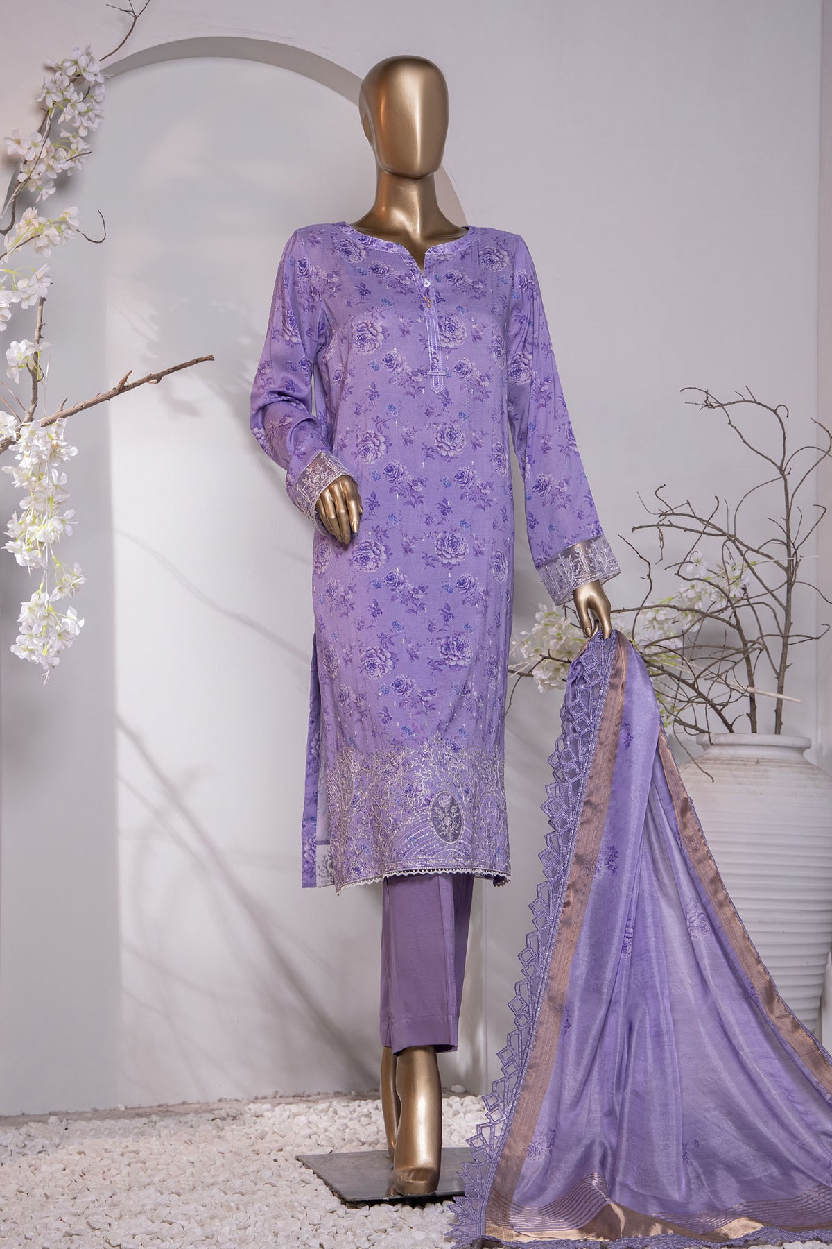 Muse Luxury By HZ Unstitched 3 Piece Emb Raw Silk Collection'2024-MRE-155