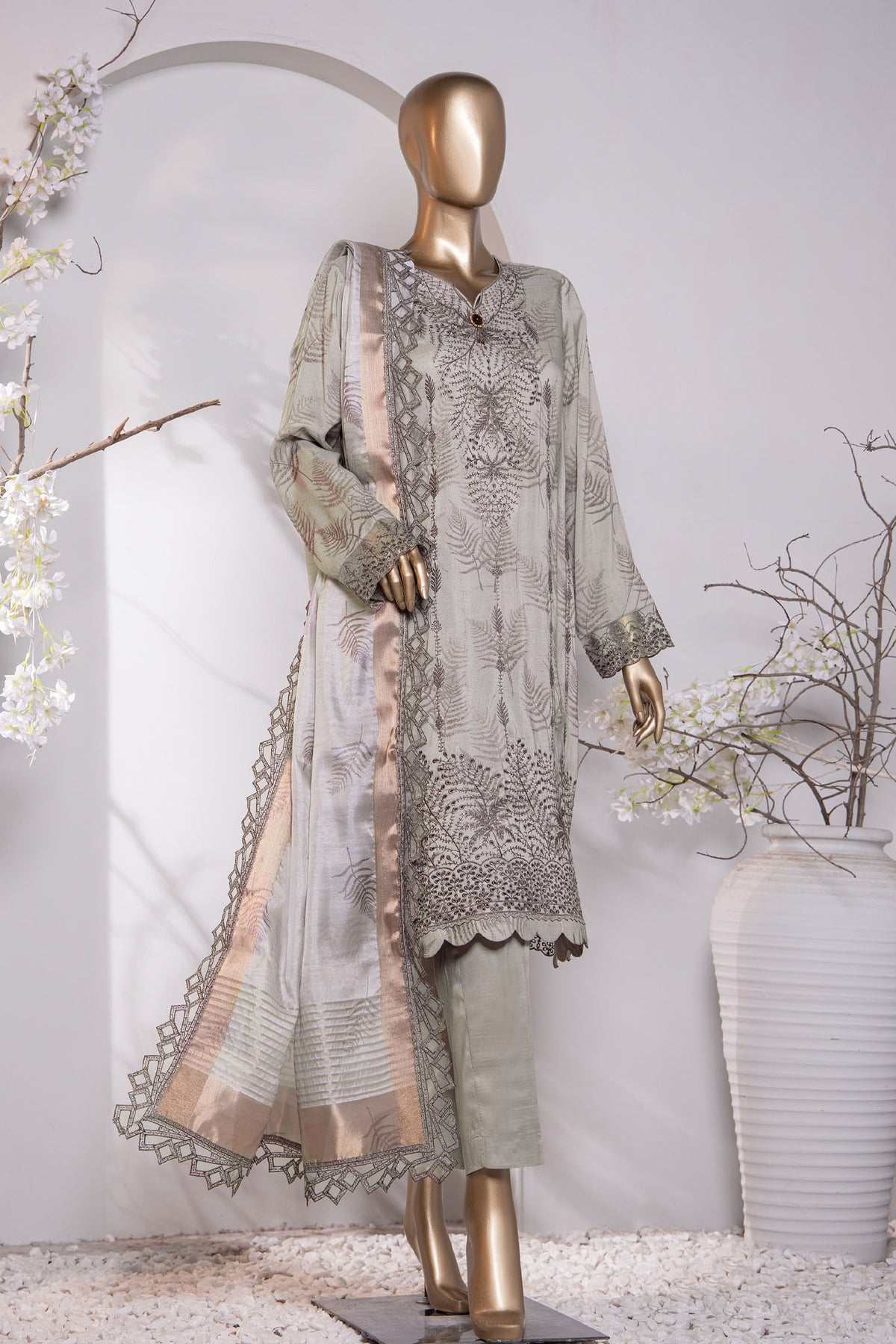 Muse Luxury By HZ Unstitched 3 Piece Emb Raw Silk Collection'2024-MRE-158