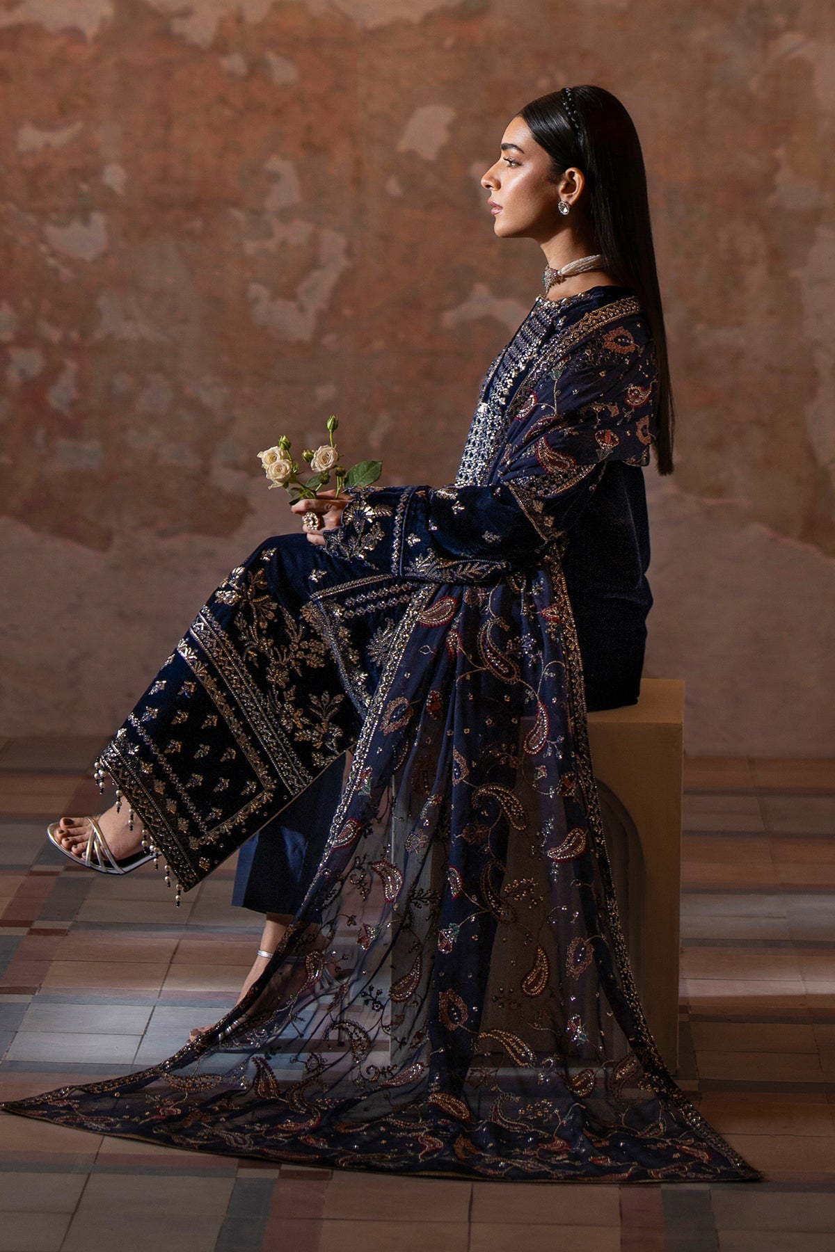 Saanjh By Emaan Adeel Unstitched 3 Piece Velvet Edit Collection'2024-Roshni