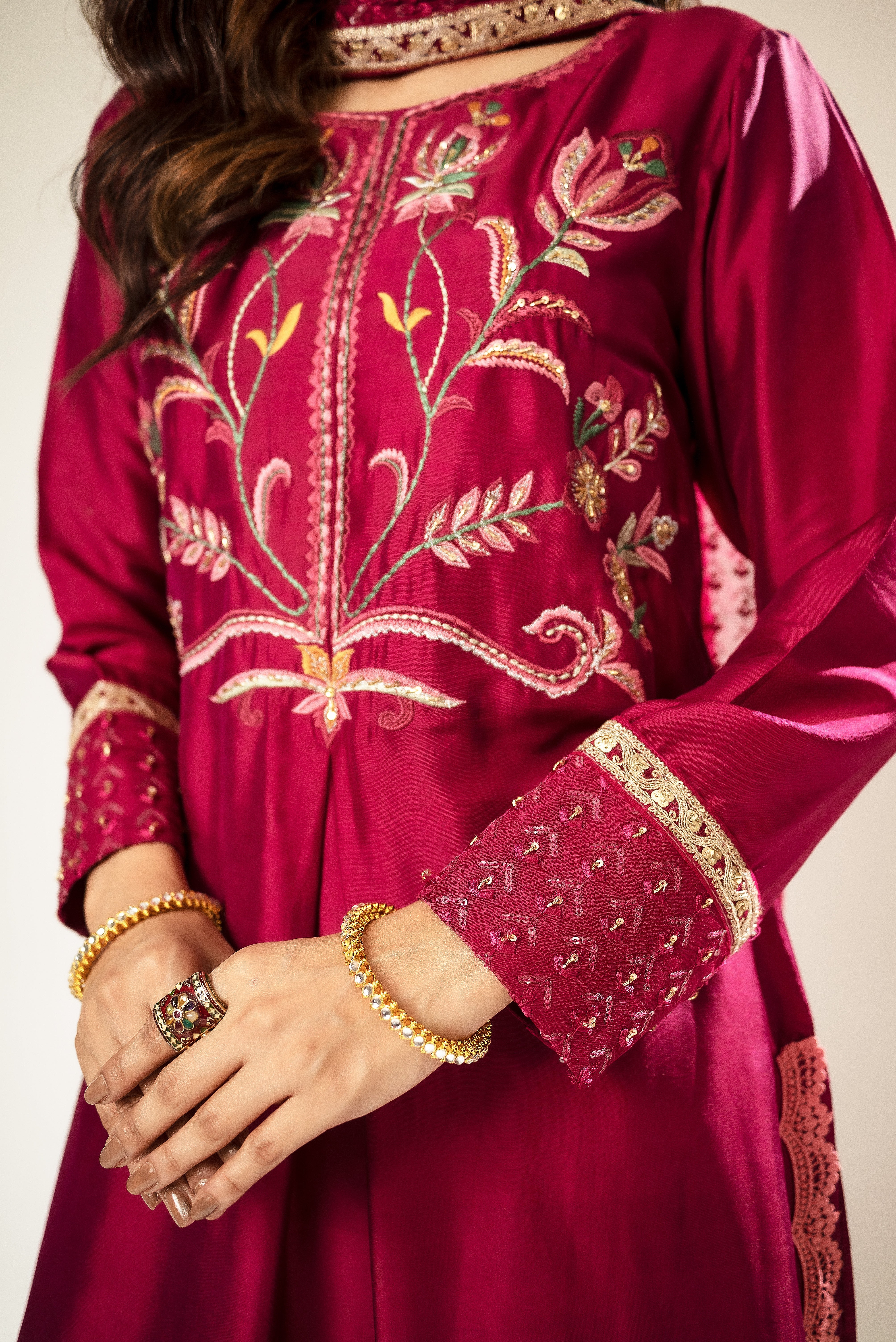 Lux Edit By Zaaviay Stitched Magenta Fling (Three Piece)