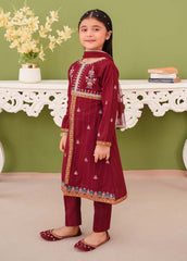 Modest Stitched 3 Piece Winter Edit Kids Collection'2025-3 Piece Embroidered Maroon Khaddar Suit