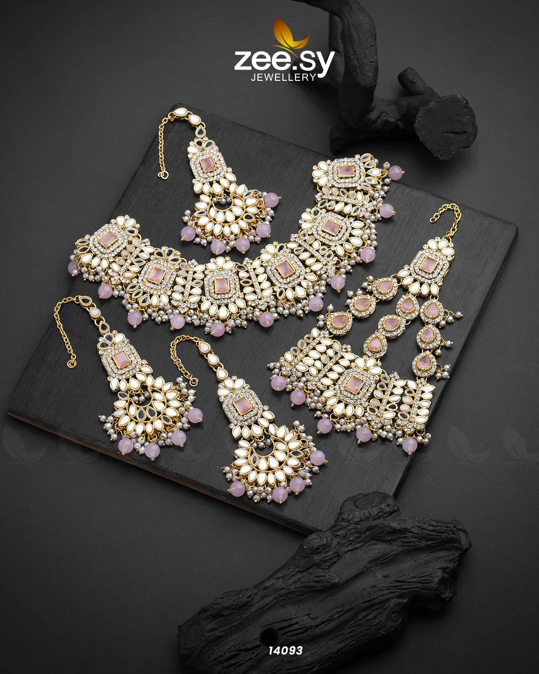 Maryam Bridal Set Mint Pink - Zeesy Jewellery