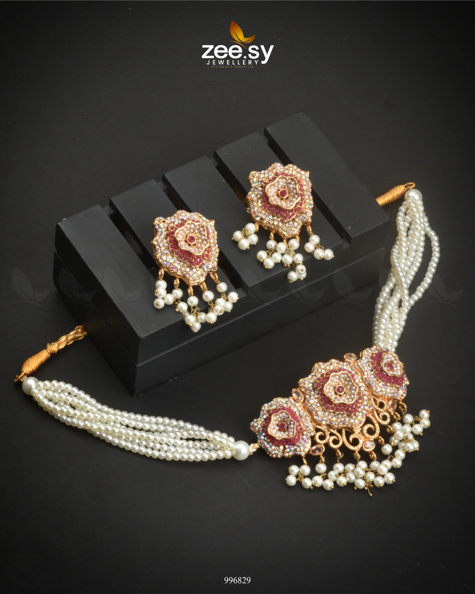 Mimosa Necklace Set Fuchsia - Zeesy Jewellery
