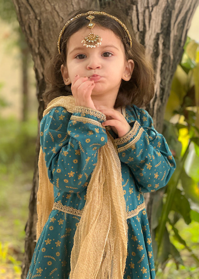 Modest Stitched 3 Piece Luxury Festive Kids Collection'2025-Blue Ice