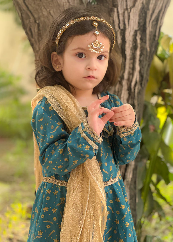 Modest Stitched 3 Piece Luxury Festive Kids Collection'2025-Blue Ice