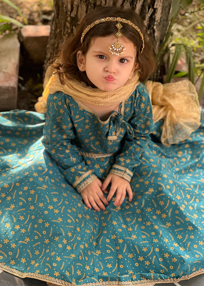 Modest Stitched 3 Piece Luxury Festive Kids Collection'2025-Blue Ice