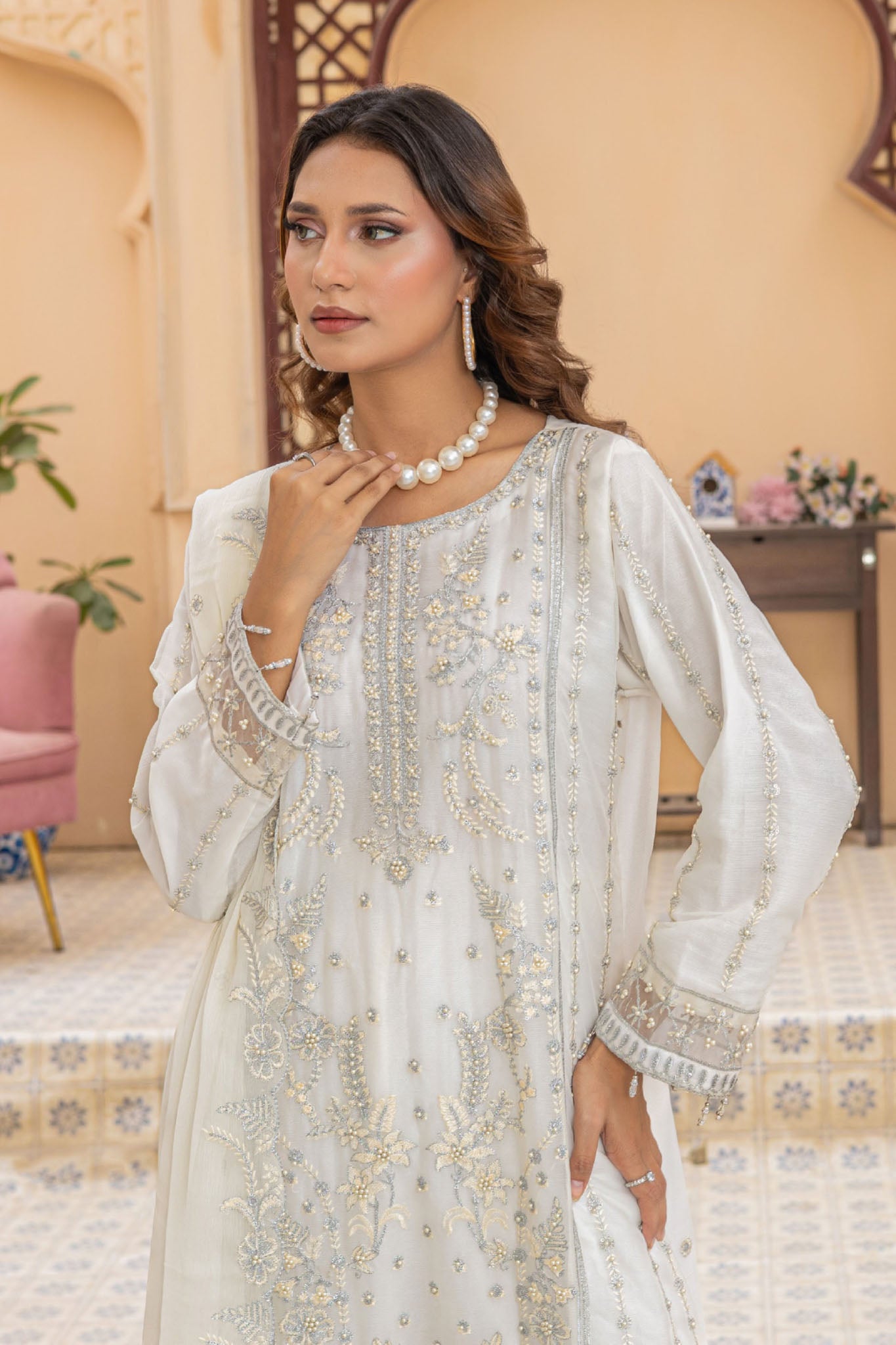 Maya By Azmeerah Stitched 3 Piece Hand Emb Chiffon Collection'2025-02-Moonstone