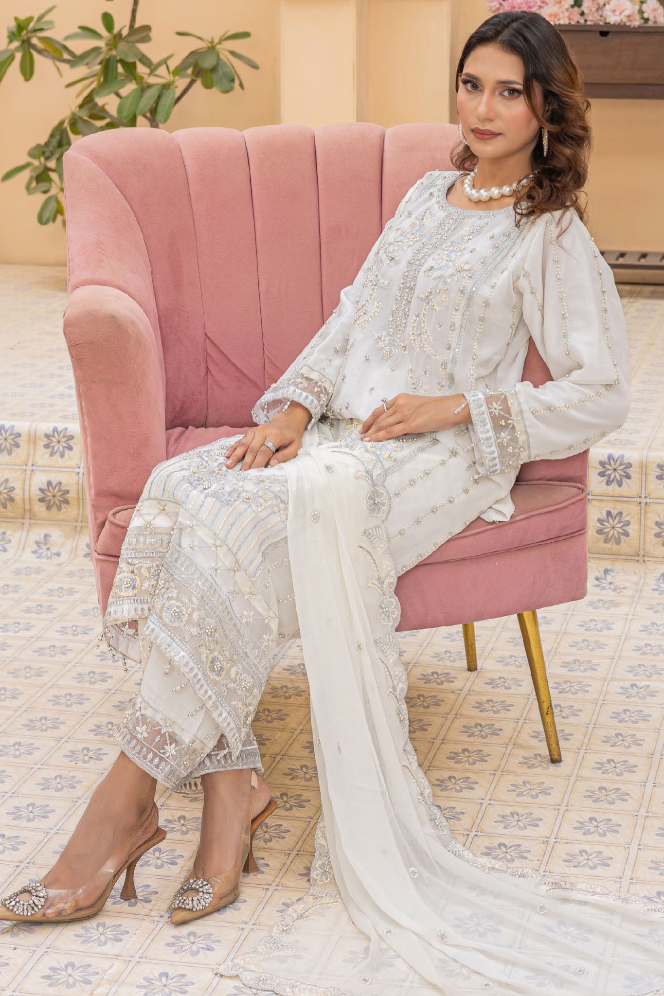 Maya By Azmeerah Stitched 3 Piece Hand Emb Chiffon Collection'2025-02-Moonstone