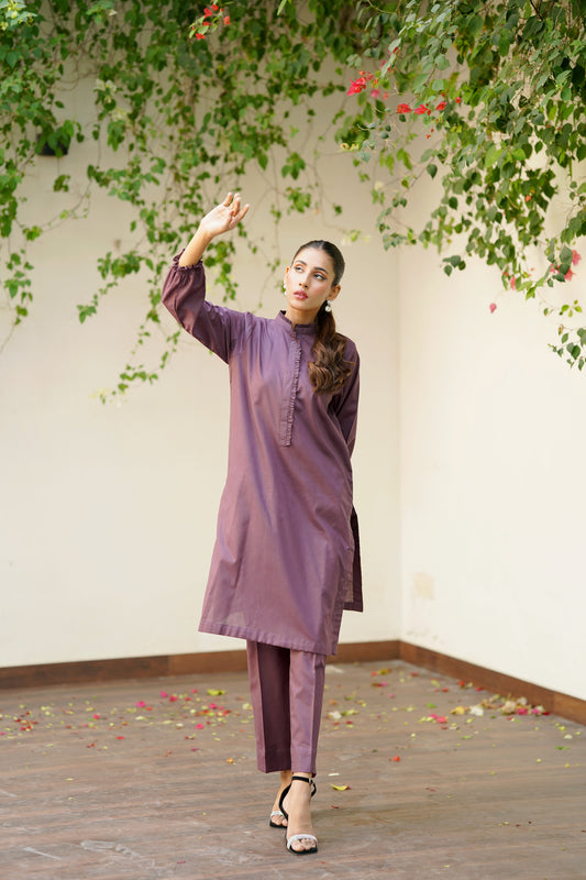 Amal Stitched Co Ords Basics Collection-Mulberry