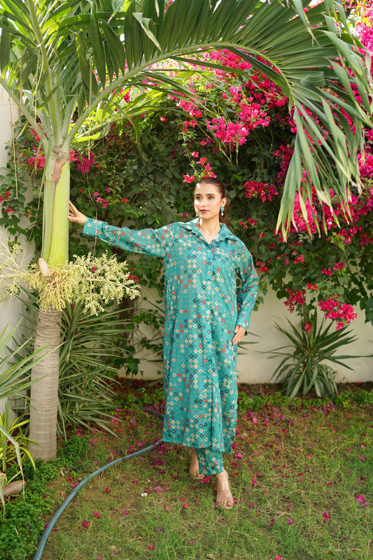 Amal Stitched 2 Piece Summer Lawn Collection-Turquoise Luxe