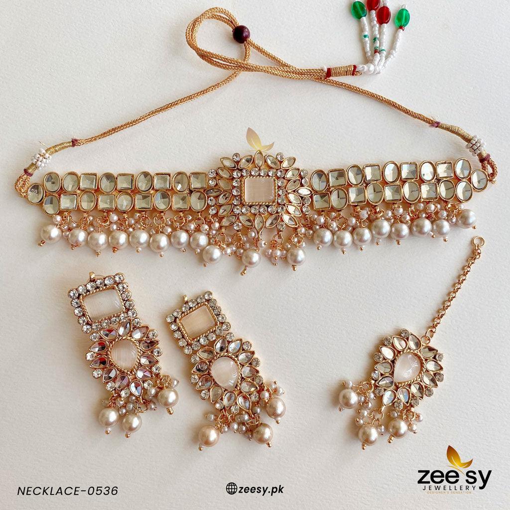 KUNDAN NECKLACE-0536 Pearl - Zeesy Jewellery