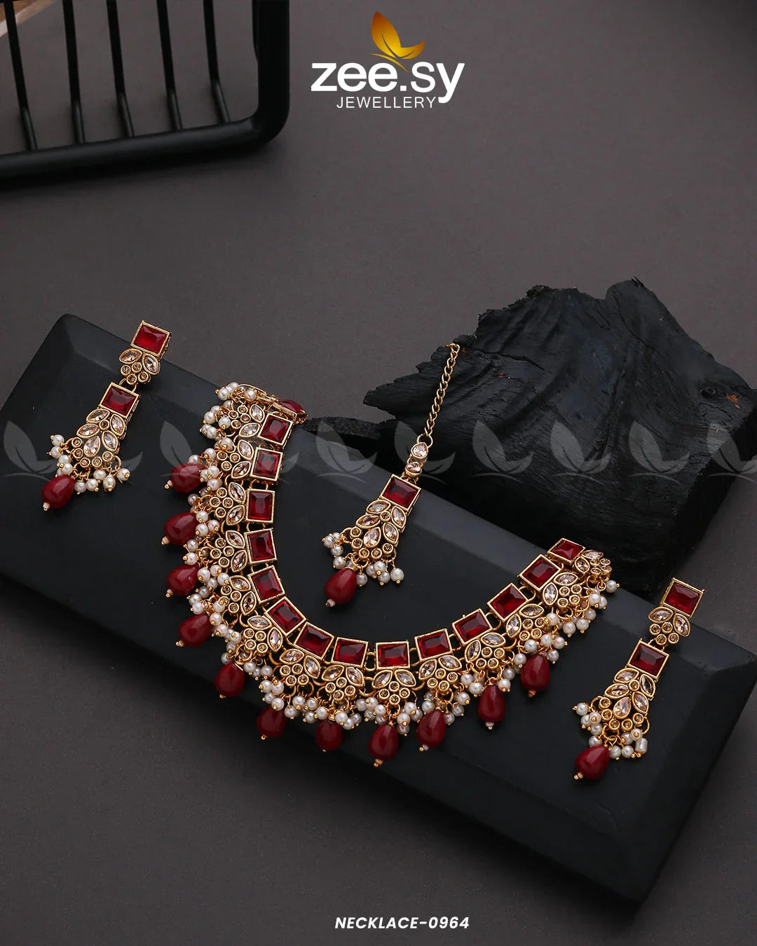 NECKLACE-0964 Red - Zeesy Jewellery