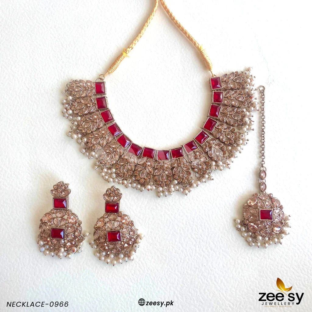 NECKLACE-0966 Red - Zeesy Jewellery