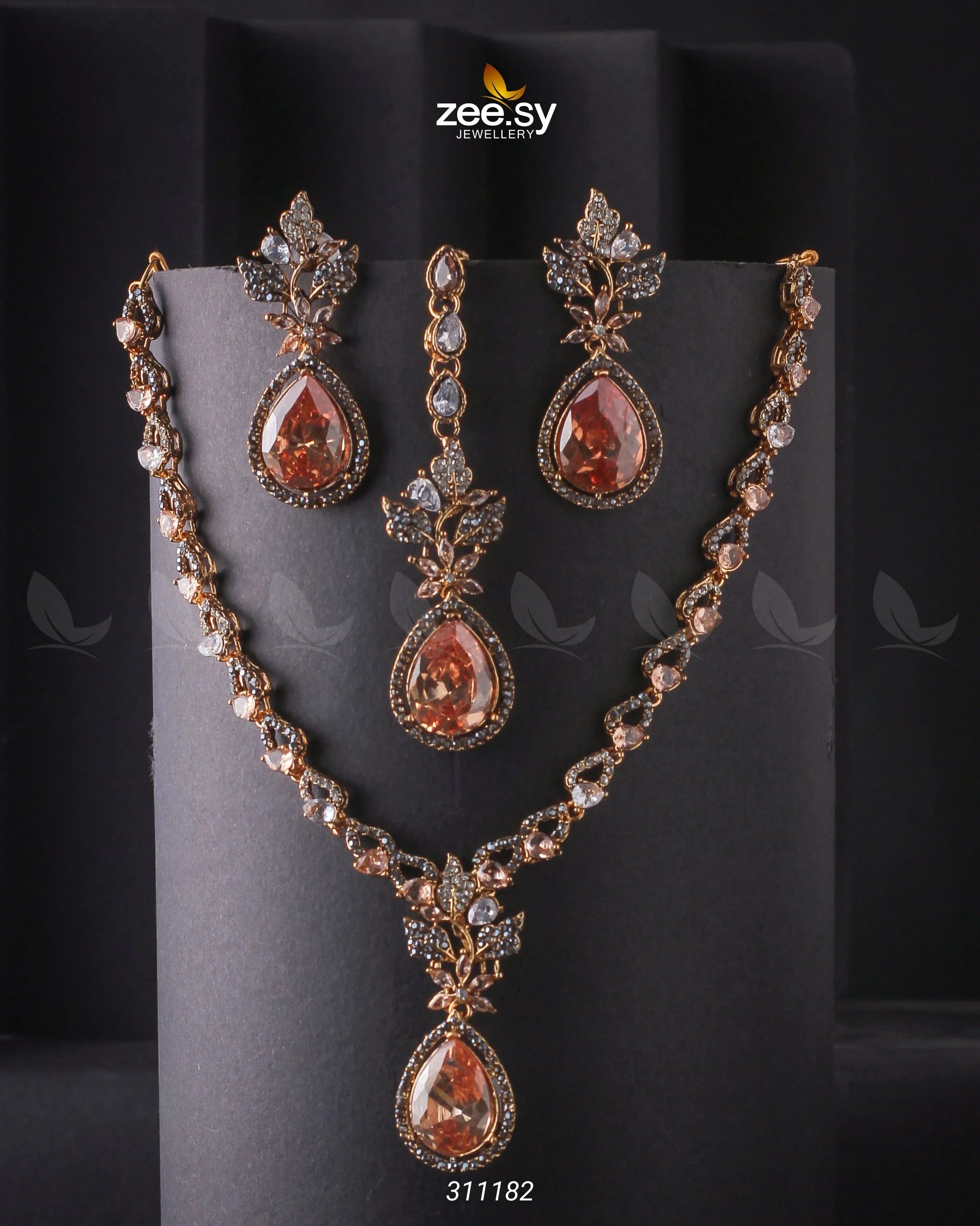 Opal Necklace Set Golden Champagne - Zeesy Jewellery