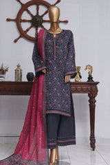 Bin Saeed Exclusive Printed Lawn With Farshi Shalwar Vol-04 Suit-NSM-2152-N.Blue