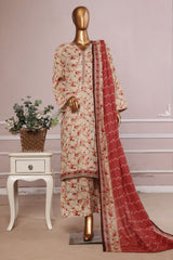 Bin Saeed Stitched 3 Piece Exc Printed Lawn With Farshi Shalwar Suit-NSM-2060-Cream