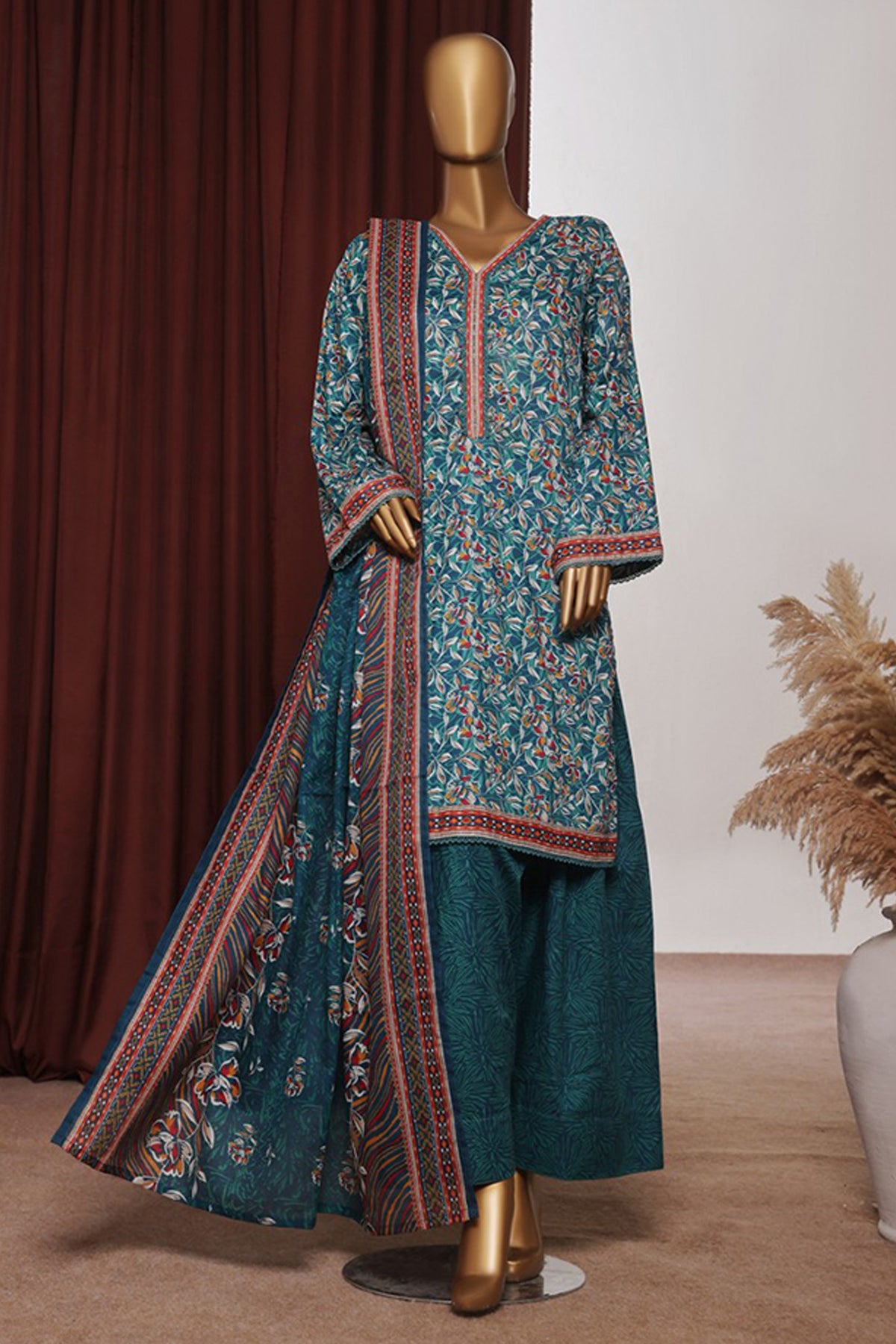 Bin Saeed Exclusive Printed Lawn With Farshi Shalwar Vol-06 Collection'2025-NSM-2166-Ferozi