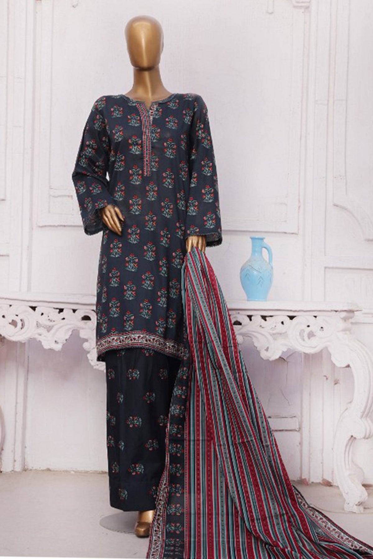 Bin Saeed Exclusive Printed Lawn With Farshi Shalwar Vol-05 Collection'2025-NSM-2172-Navy Blue