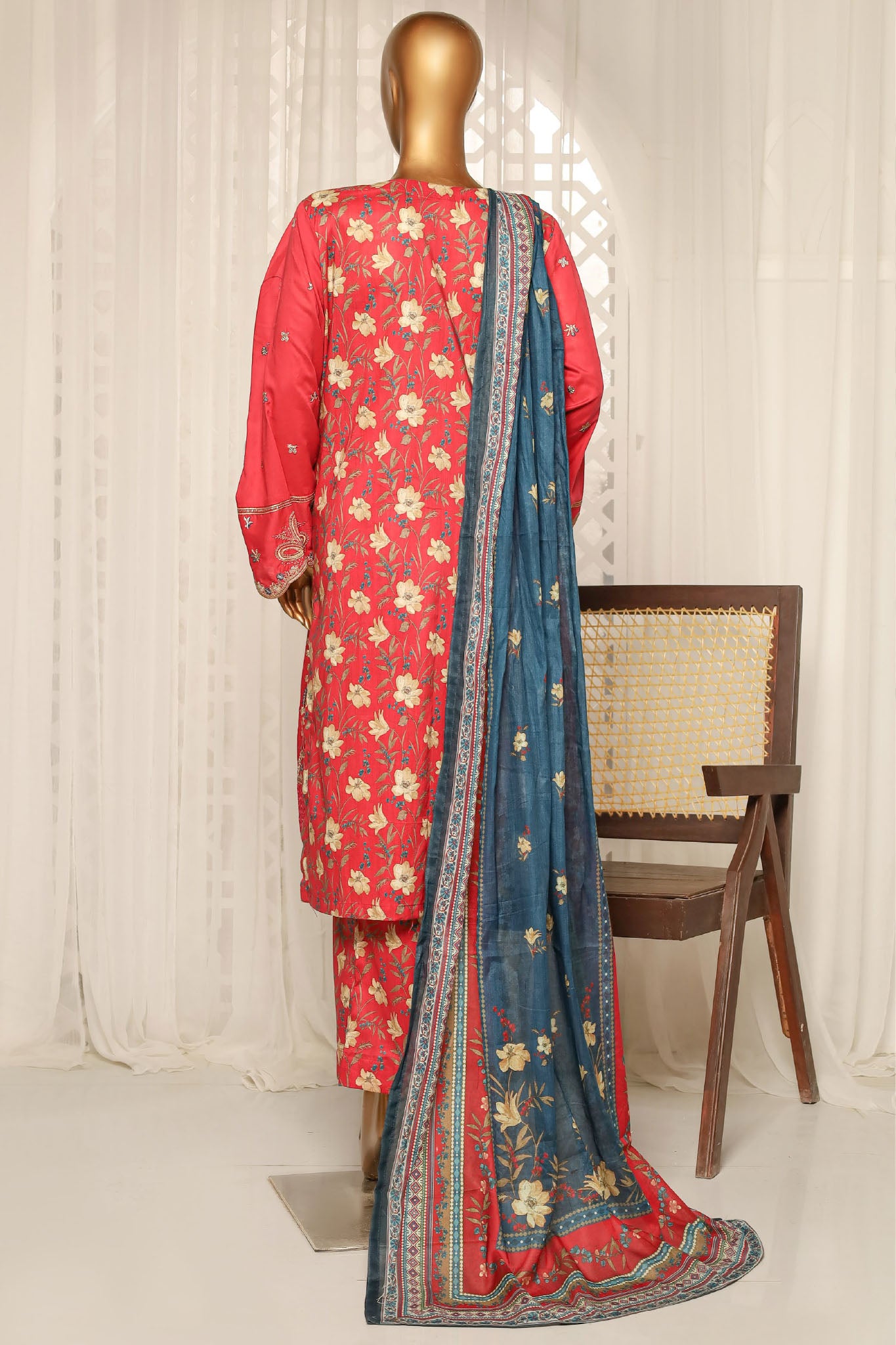 Bin Saeed Stitched 3 Piece Luxury Plain Cotton With Printed Back Collection'2025-NSM-2179-Magenta