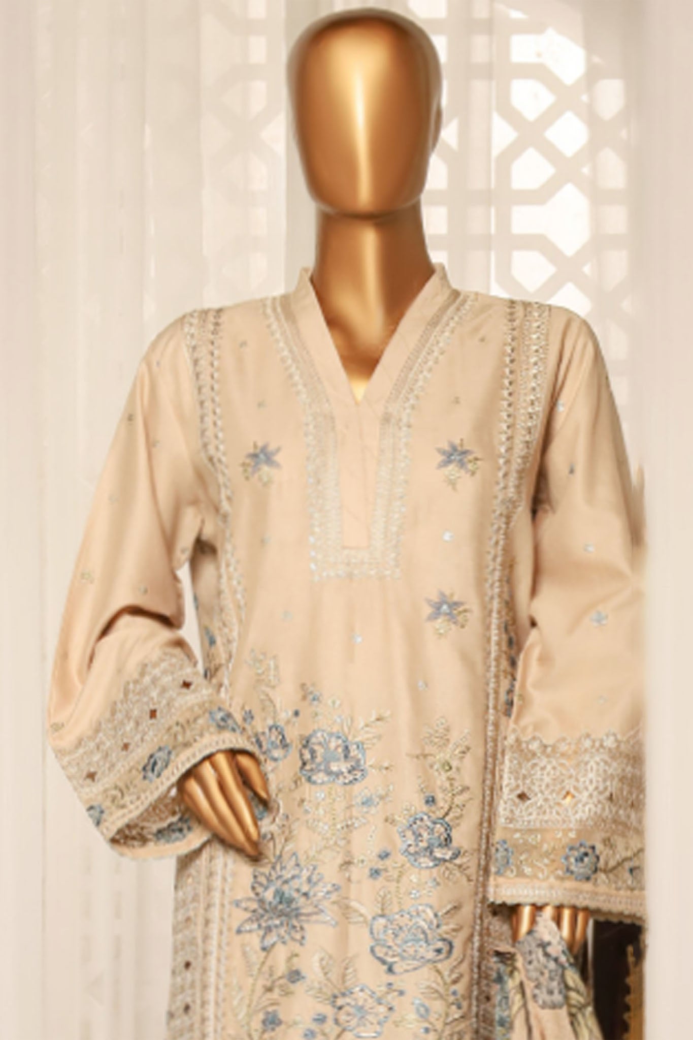 Bin Saeed Stitched 3 Piece Luxury Plain Cotton With Printed Back Collection'2025-NSM-2180-Skin