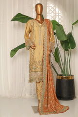 Bin Saeed Stitched 3 Piece Luxury Plain Cotton With Printed Back Collection'2025-NSM-2184-Cream