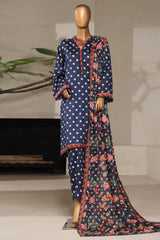 Bin Saeed Stitched 3 Piece Exclusive Printed Lawn Vol-07 Collection'2025-NSM-2198-Navy Blue