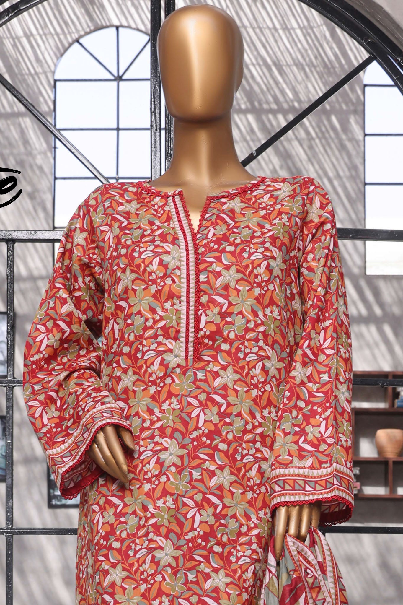 Bin Saeed Stitched 3 Piece Exclusive Printed Lawn Vol-07 Collection'2025-NSM-2200-Maroon