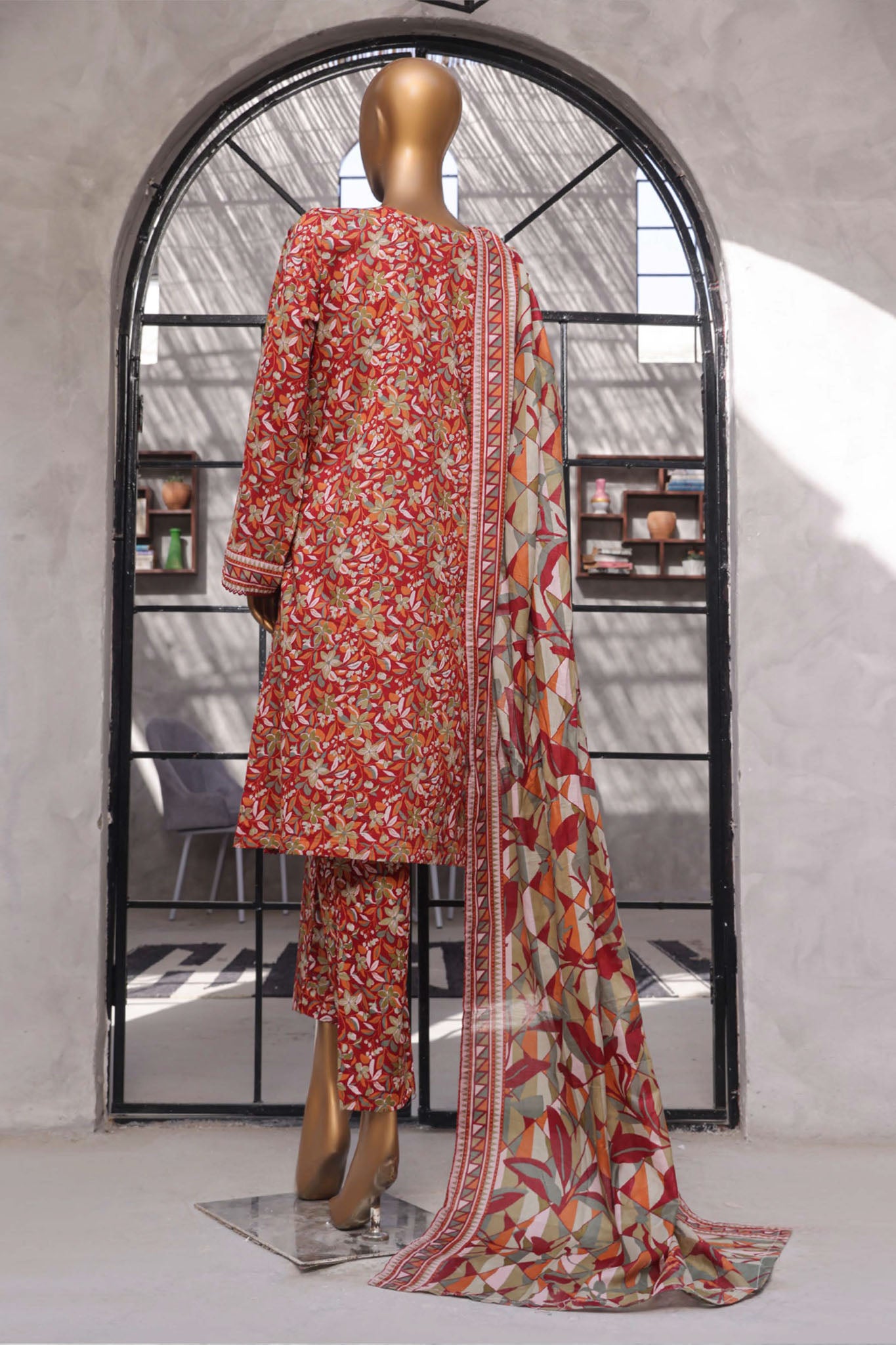 Bin Saeed Stitched 3 Piece Exclusive Printed Lawn Vol-07 Collection'2025-NSM-2200-Maroon