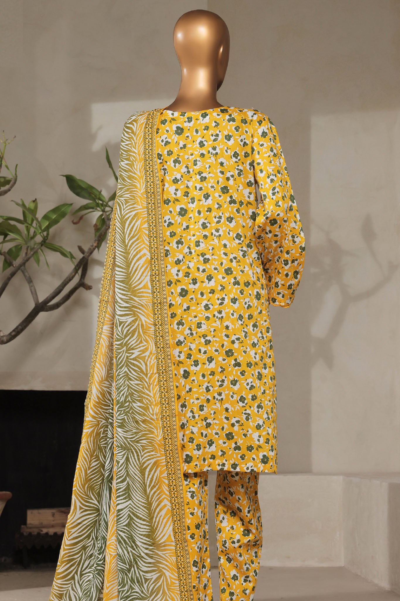 Bin Saeed Stitched 3 Piece Exclusive Printed Lawn Vol-07 Collection'2025-NSM-2208-Yellow