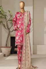 Bin Saeed Stitched 3 Piece Exclusive Printed Lawn Vol-07 Collection'2025-NSM-2210-Dark Pink