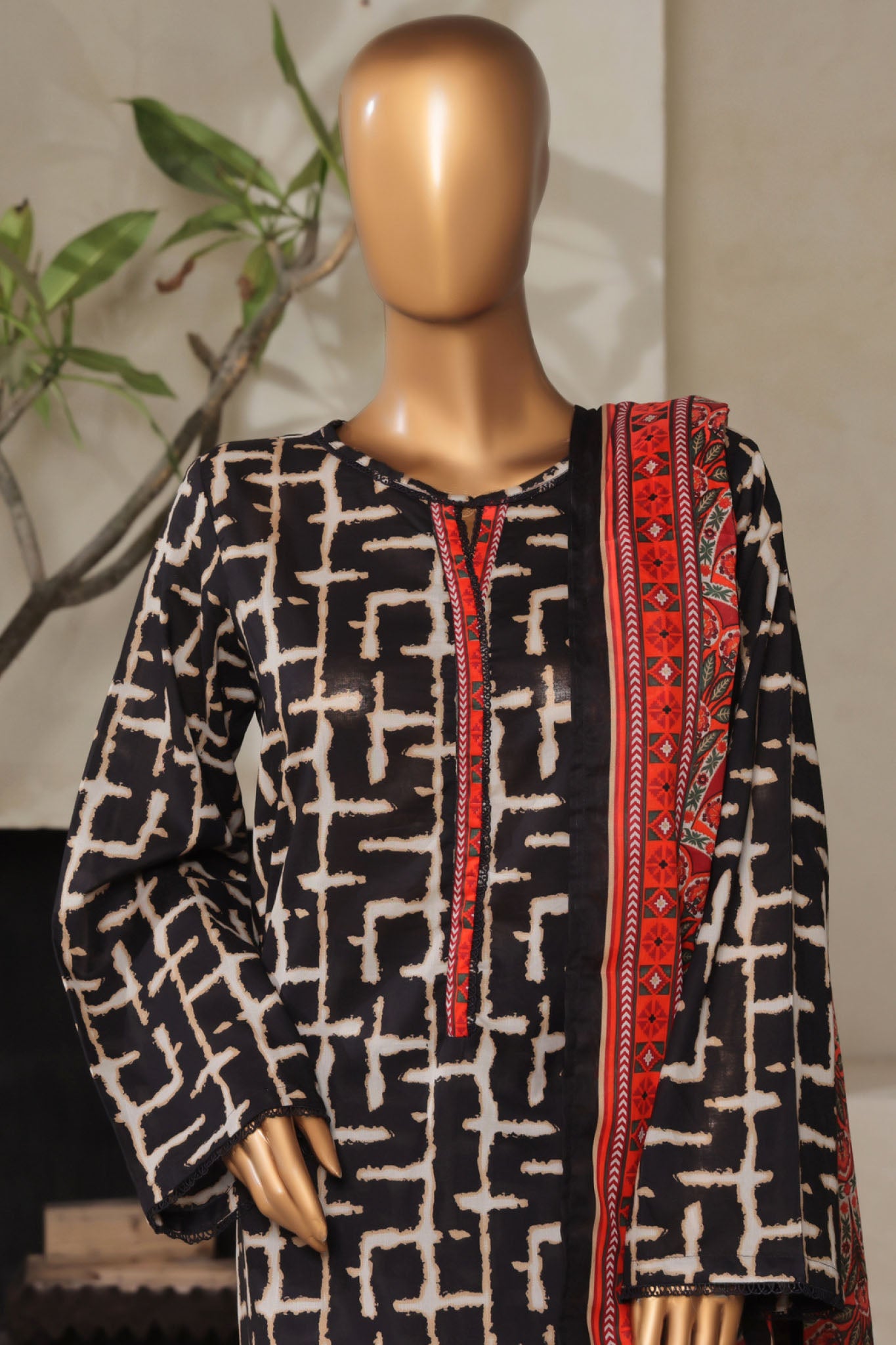 Bin Saeed Stitched 3 Piece Exclusive Printed Lawn Vol-07 Collection'2025-NSM-2211-Black