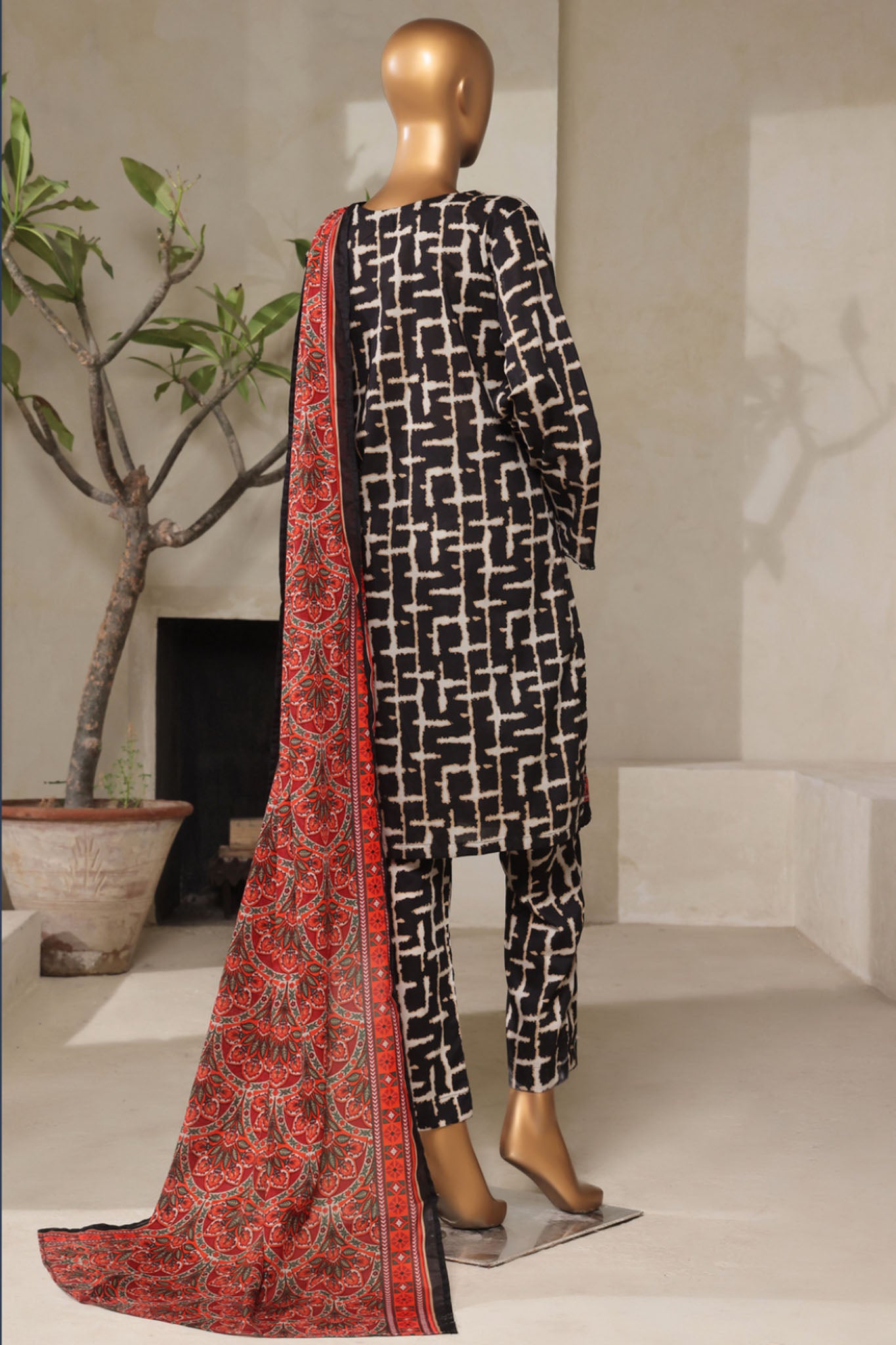 Bin Saeed Stitched 3 Piece Exclusive Printed Lawn Vol-07 Collection'2025-NSM-2211-Black