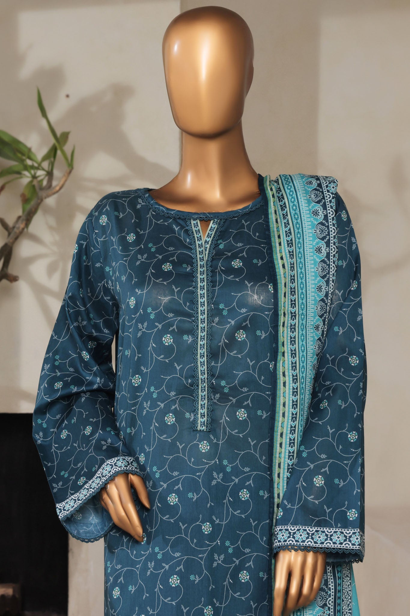 Bin Saeed Stitched 3 Piece Exclusive Printed Lawn Vol-07 Collection'2025-NSM-2212-Teal