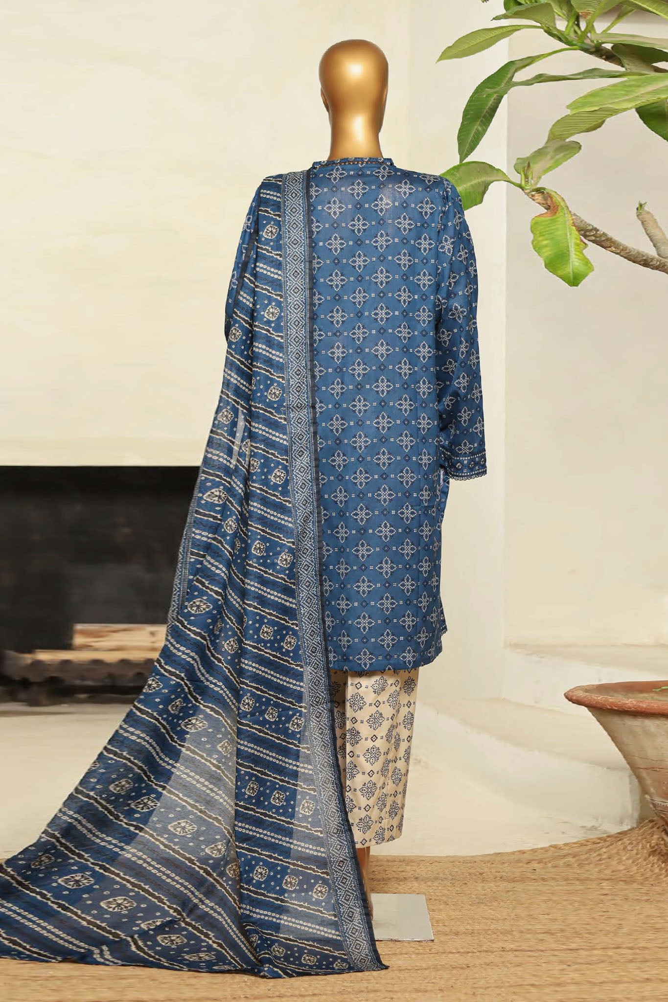 Bin Saeed Stitched 3 Piece Exclusive Printed Lawn Vol-08 Collection'2025-NSM-2217-Blue