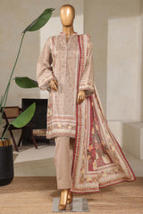 Bin Saeed Stitched 3 Piece Exclusive Printed Lawn Vol-08 Collection'2025-NSM-2219-Beige